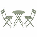 Ensemble de jardin en métal avec table ronde et chaises pliantes vertes