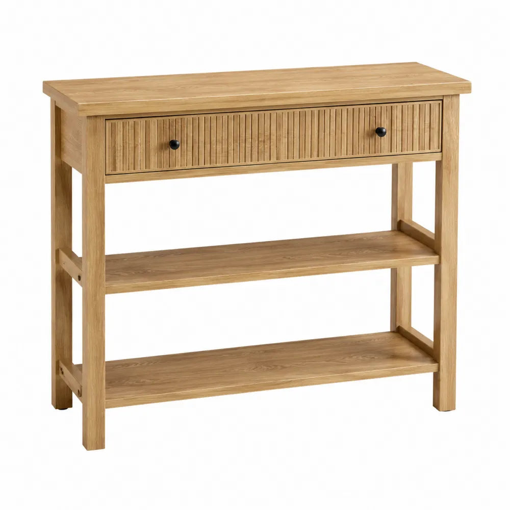 Console en bois de chêne avec tiroir et étagères