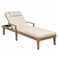 Chaise longue en rotin et bois d'acacia beige