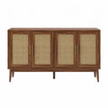 Buffet en bois et rotin 4 portes 180x45x75 cm