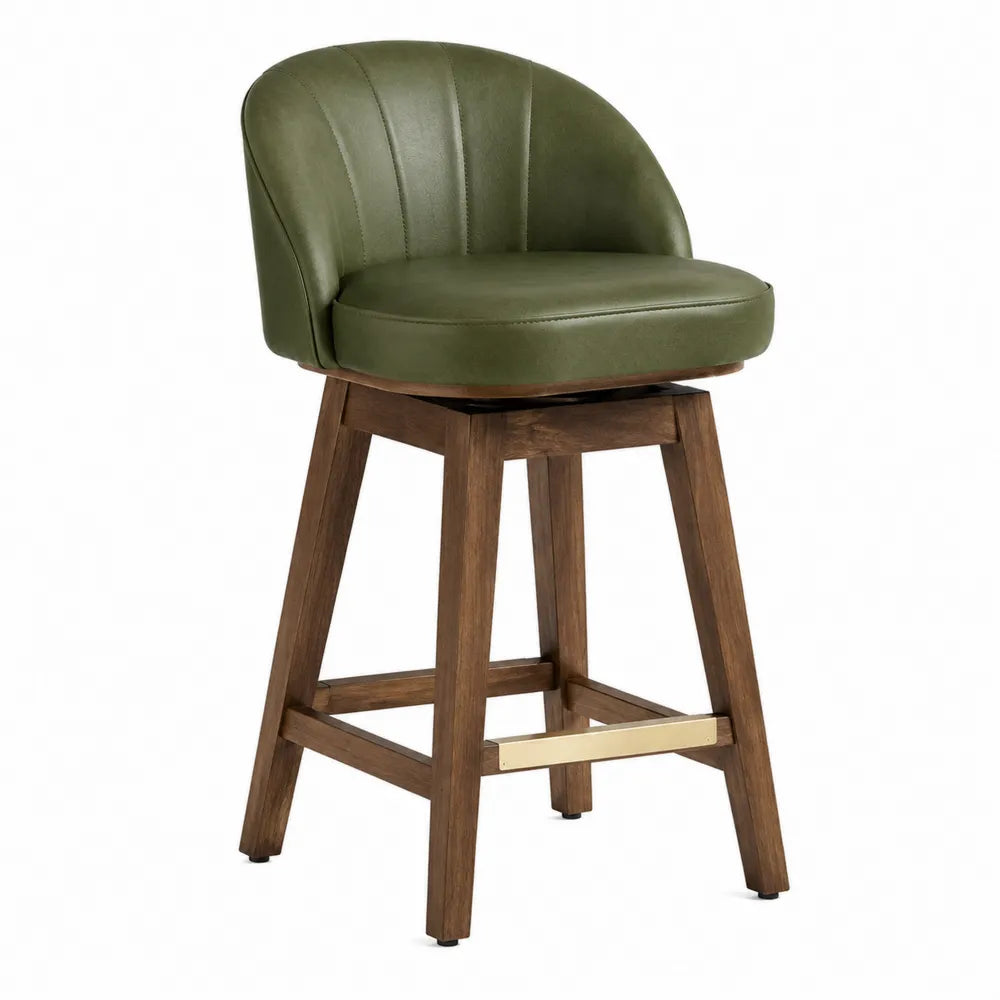 Chaise de bar pivotante en bois et cuir synthétique vert