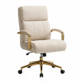 Chaise de bureau en tissu beige avec accoudoirs en métal doré