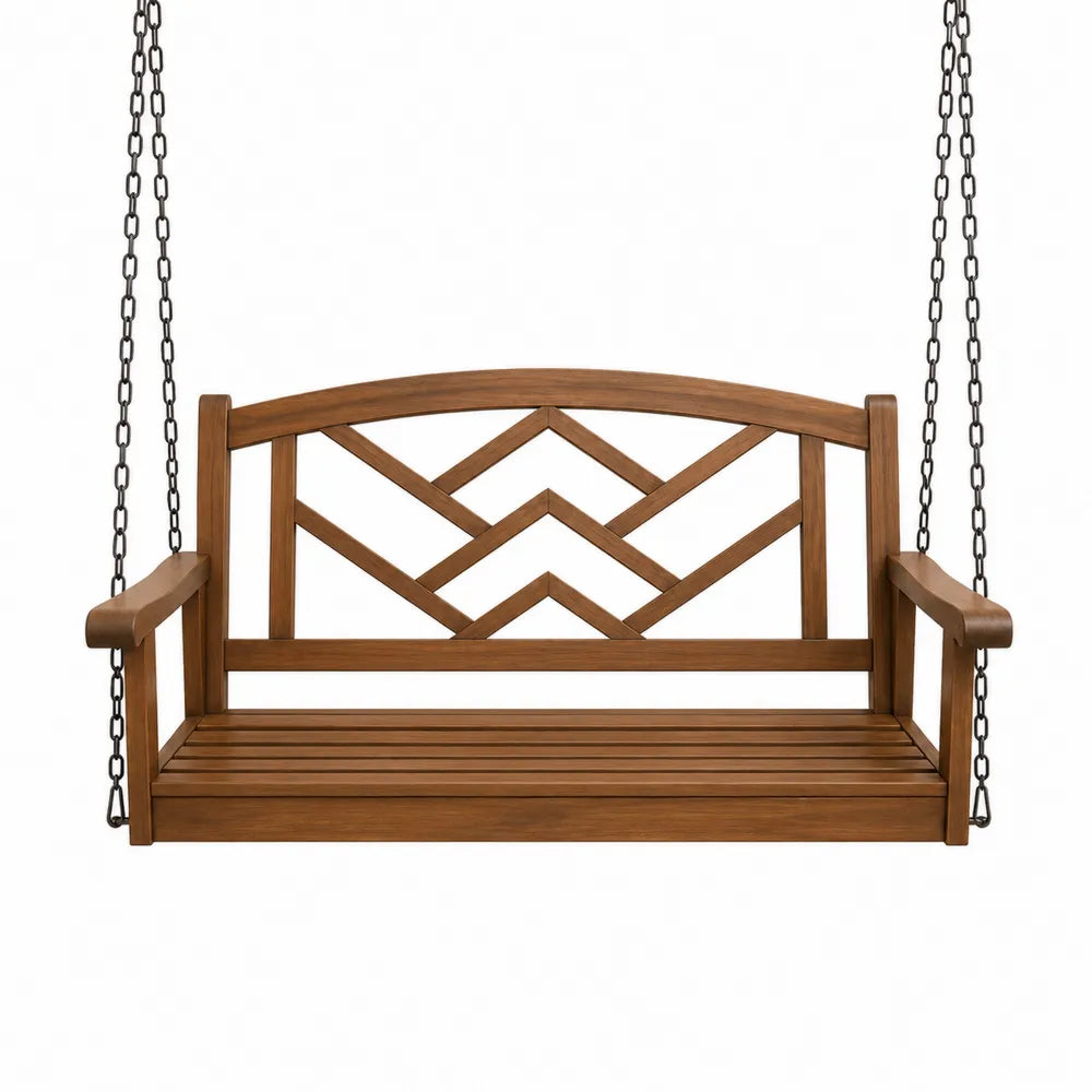 Banc à bascule en bois avec chaînes de suspension