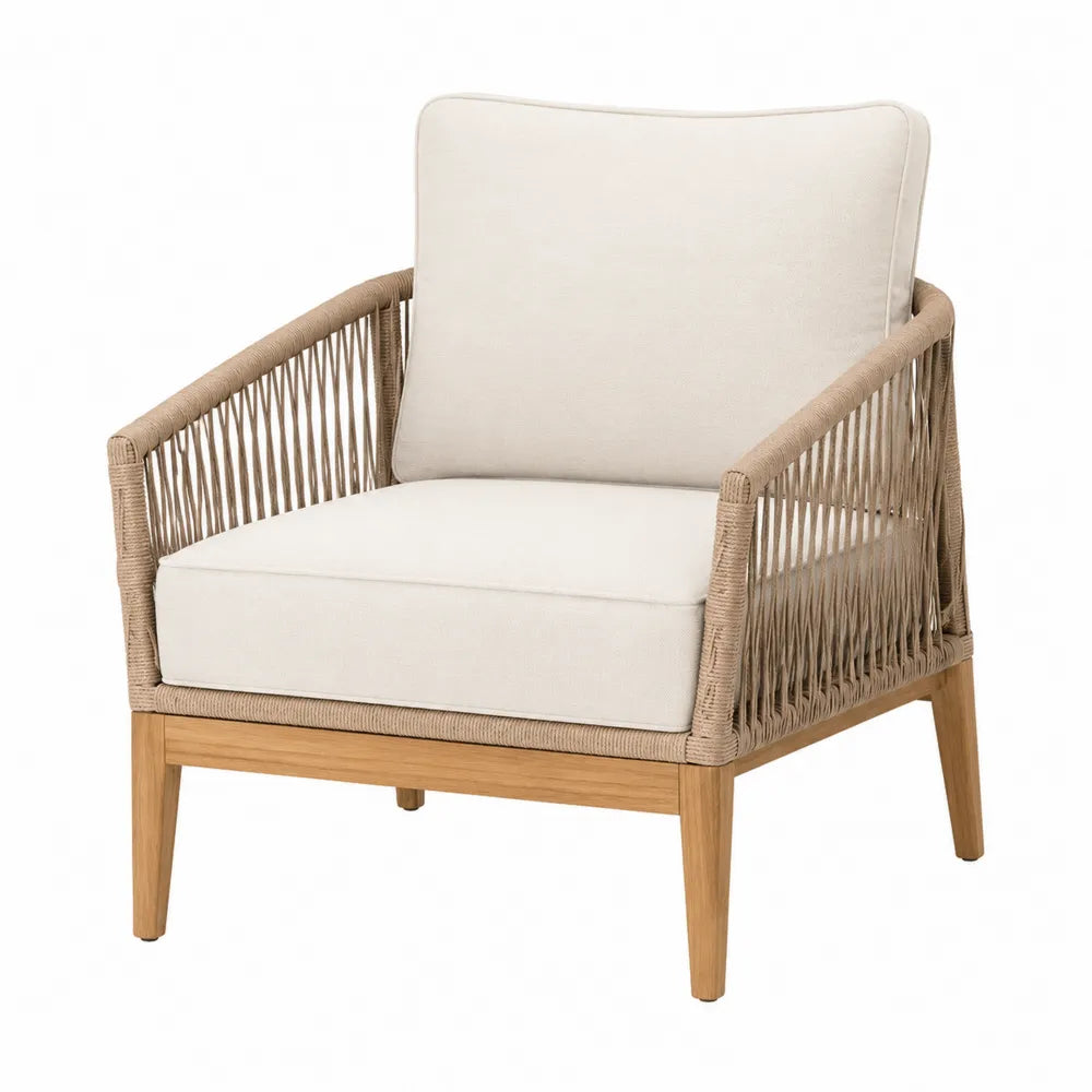 Fauteuil en bois d'acacia et corde polyester beige