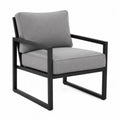 Fauteuil en métal avec coussins en tissu gris