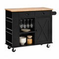 Chariot de cuisine en bois avec plateau en bois clair et roulettes noires