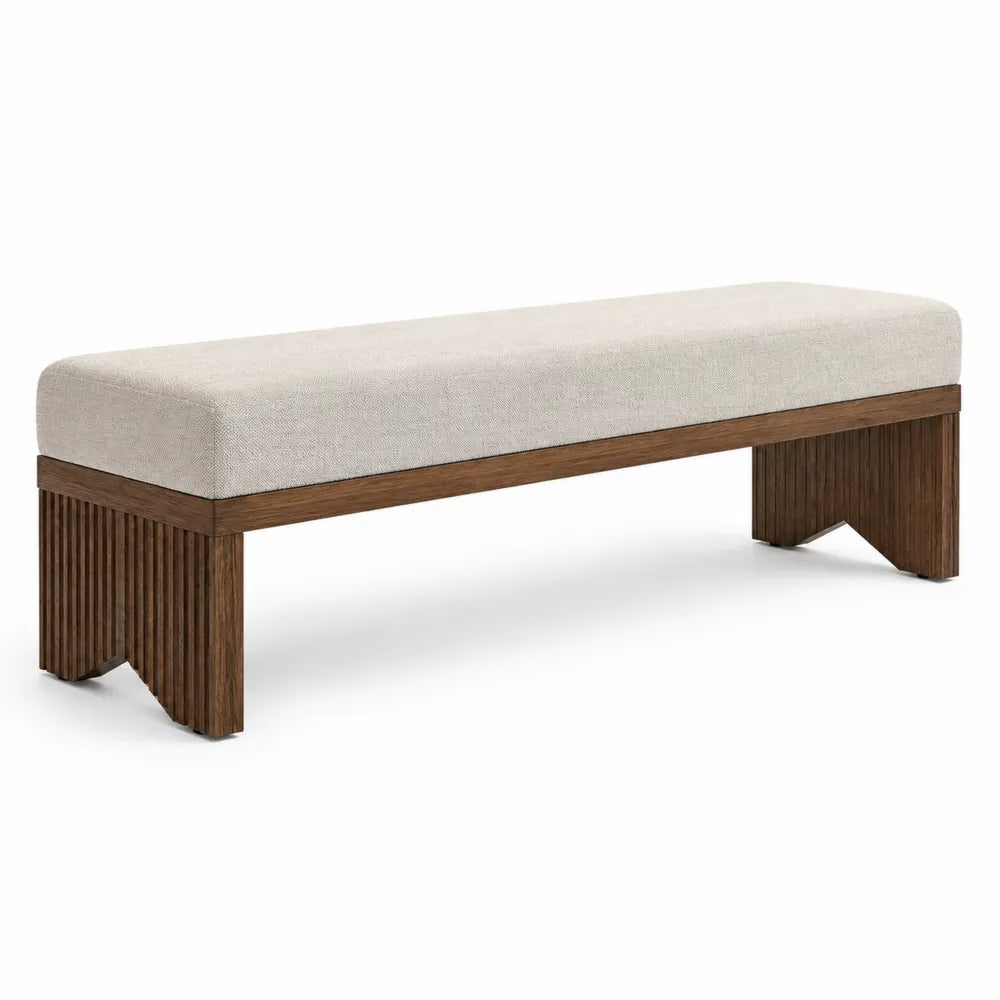 Banc en tissu avec piètement en bois massif 150 cm beige