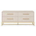 Commode en bois à 4 tiroirs beige avec structure en métal doré