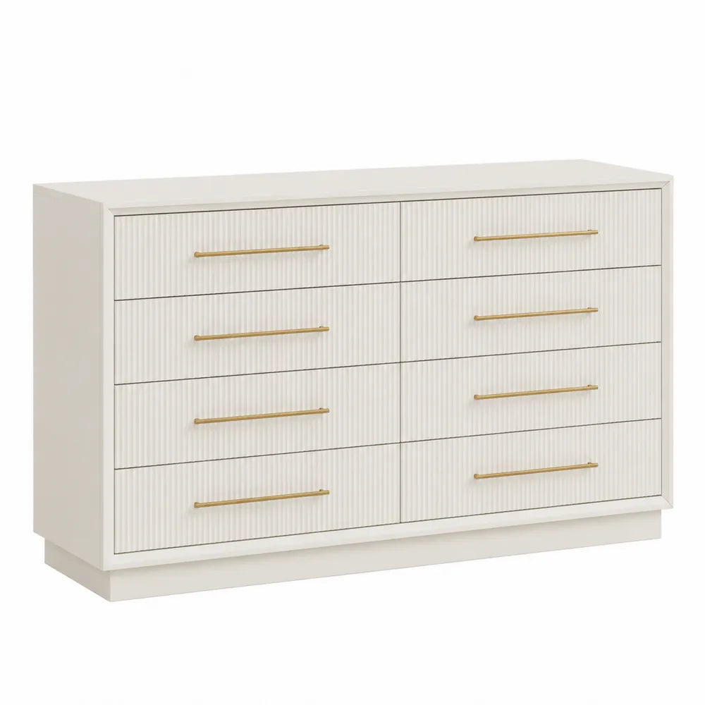 Commode en bois avec 8 tiroirs et poignées en acier doré