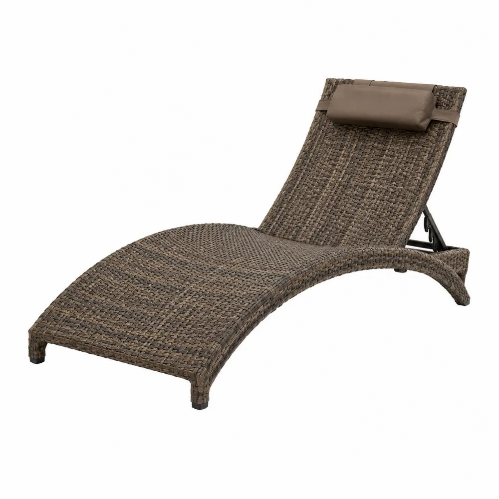 Chaise longue extérieure en résine tressée marron avec dossier réglable