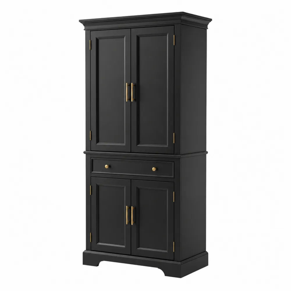 Armoire en bois noir avec poignées dorées 200x90x40 cm