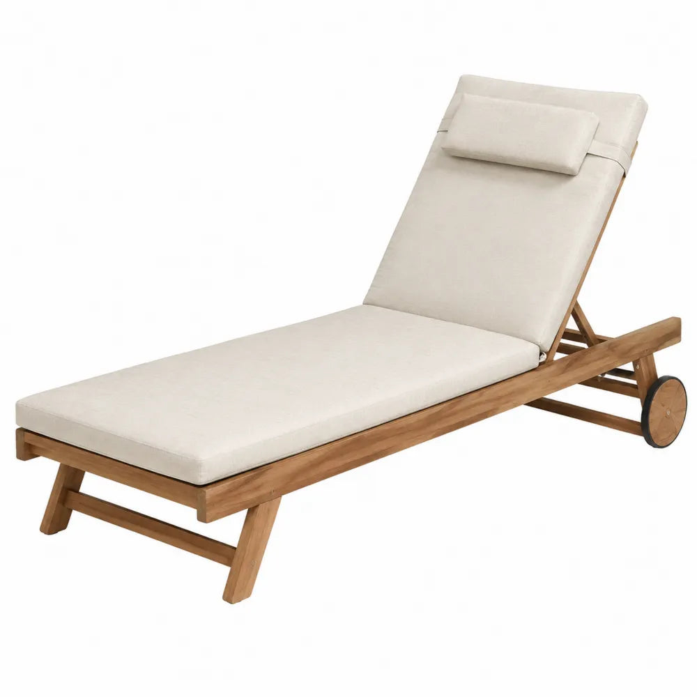 Chaise Longue en Bois avec Coussin Réglable en Teck et Polyester Beige
