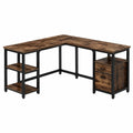Bureau d'angle en bois et métal avec étagères et tiroir