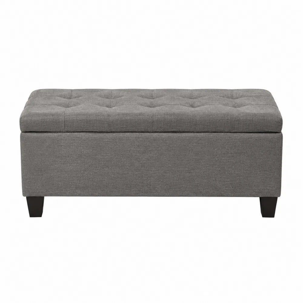 Banc de rangement en bois et tissu polyester gris 120x40x45 cm