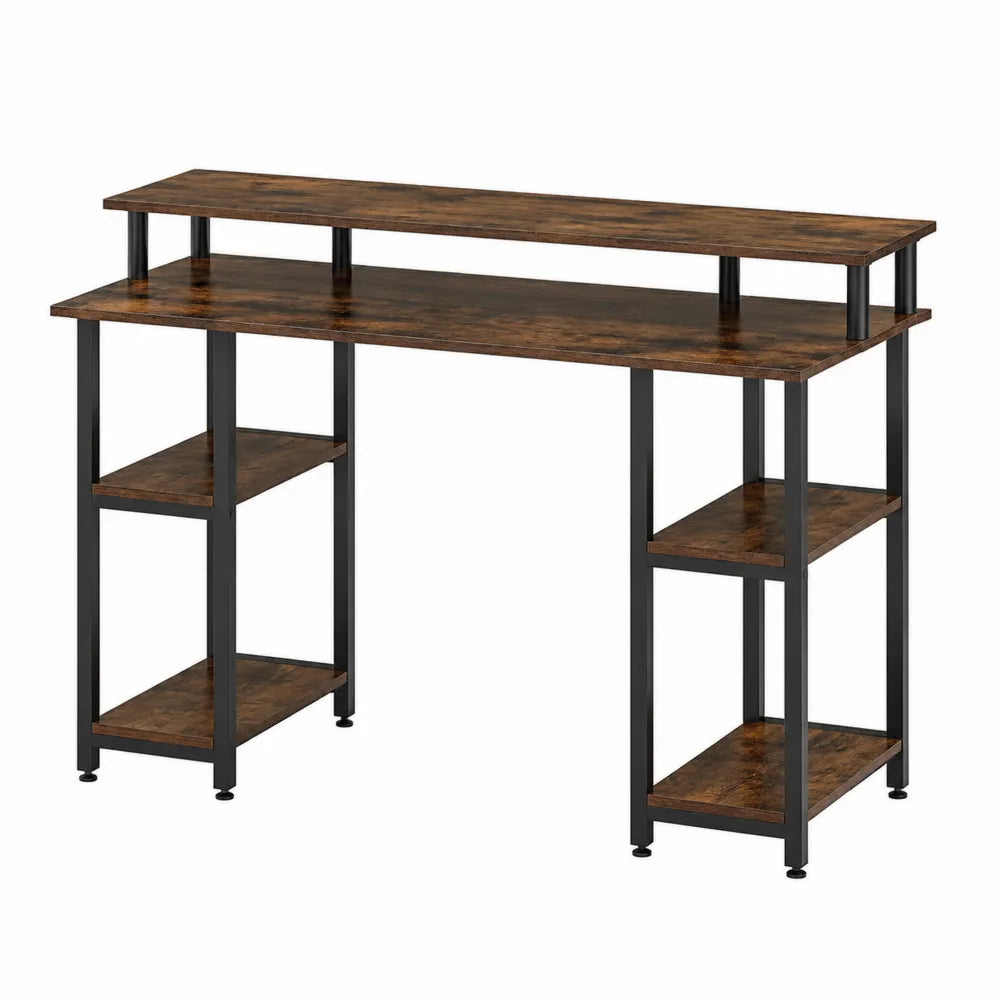 Bureau en bois et métal avec étagères intégrées