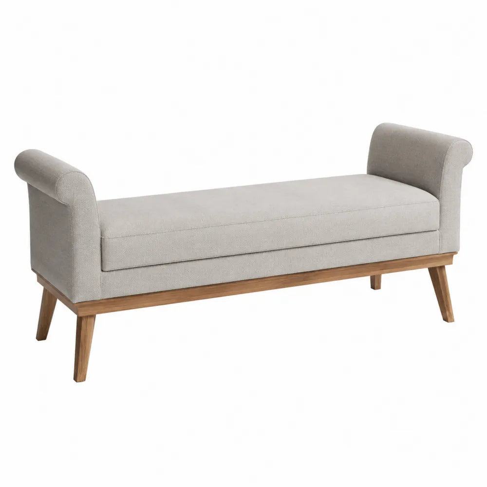 Banc en bois et tissu polyester beige