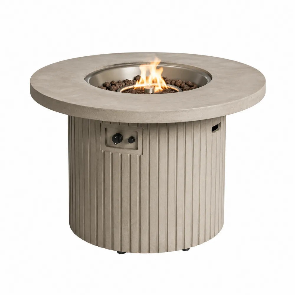Table de feu ronde en pierre composite et inox
