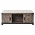Banc de rangement en bois avec coussin en tissu lin beige