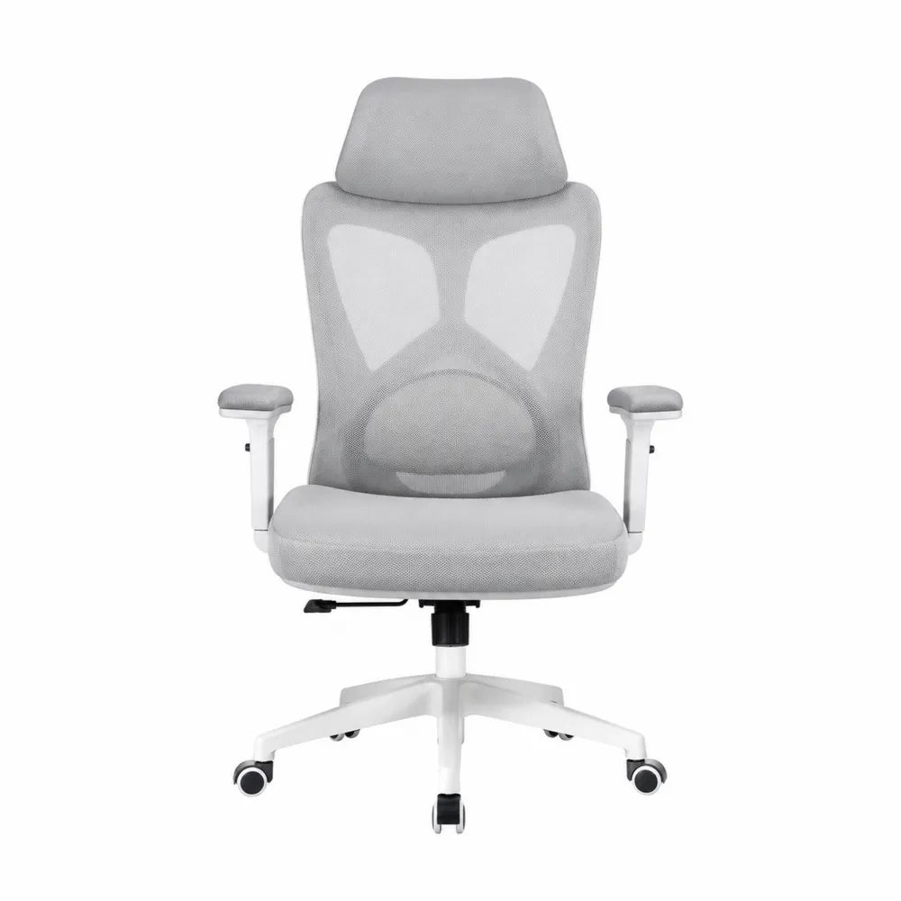 Chaise de bureau en maille grise, accoudoirs et appui-tête réglables