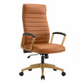 Chaise de bureau en cuir PU marron avec base pivotante en métal doré