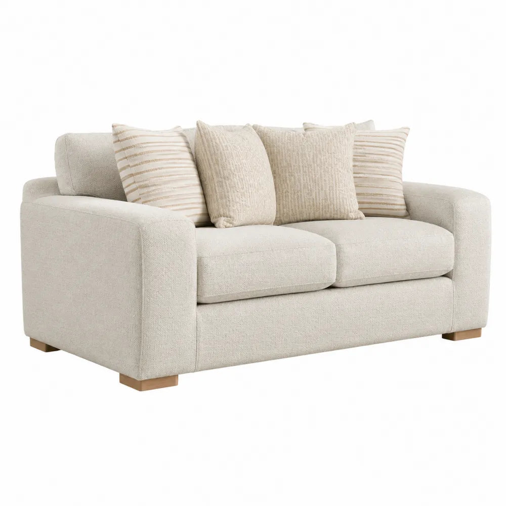 Canapé deux places en bois et tissu beige 150x85x90 cm