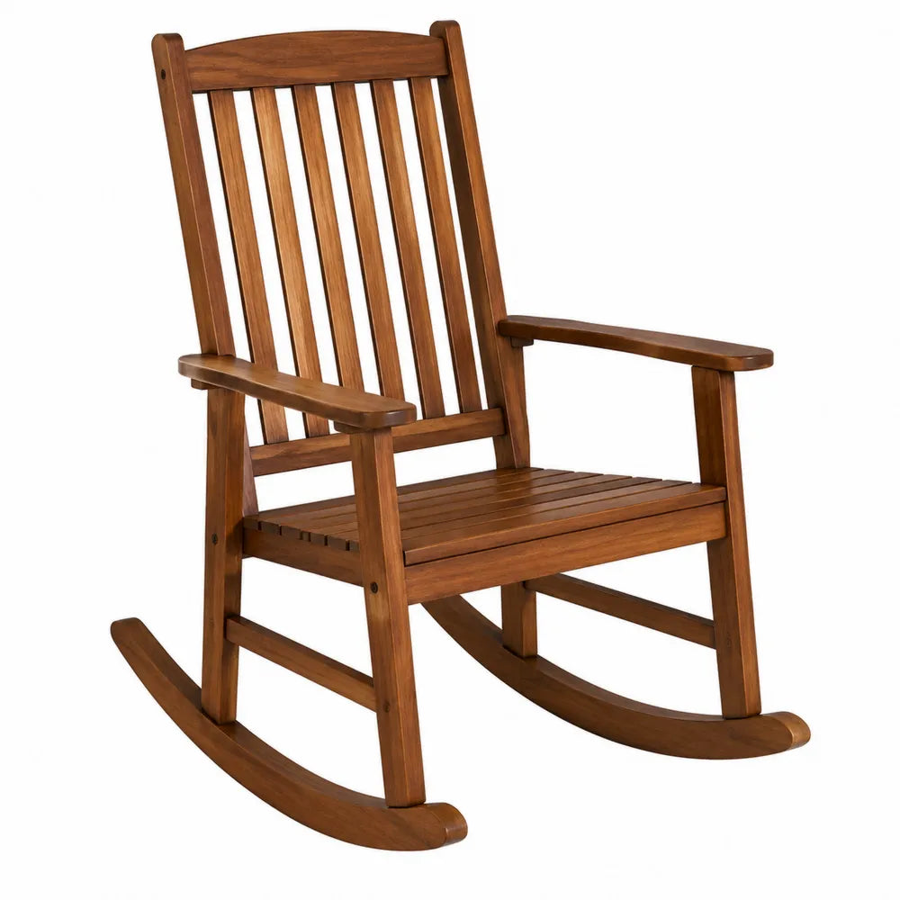 Chaise à bascule en bois d'acacia marron