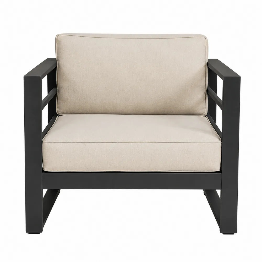 Fauteuil de jardin en aluminium noir avec coussins en polyester beige