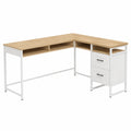 Bureau d'angle en bois et métal blanc avec tiroirs