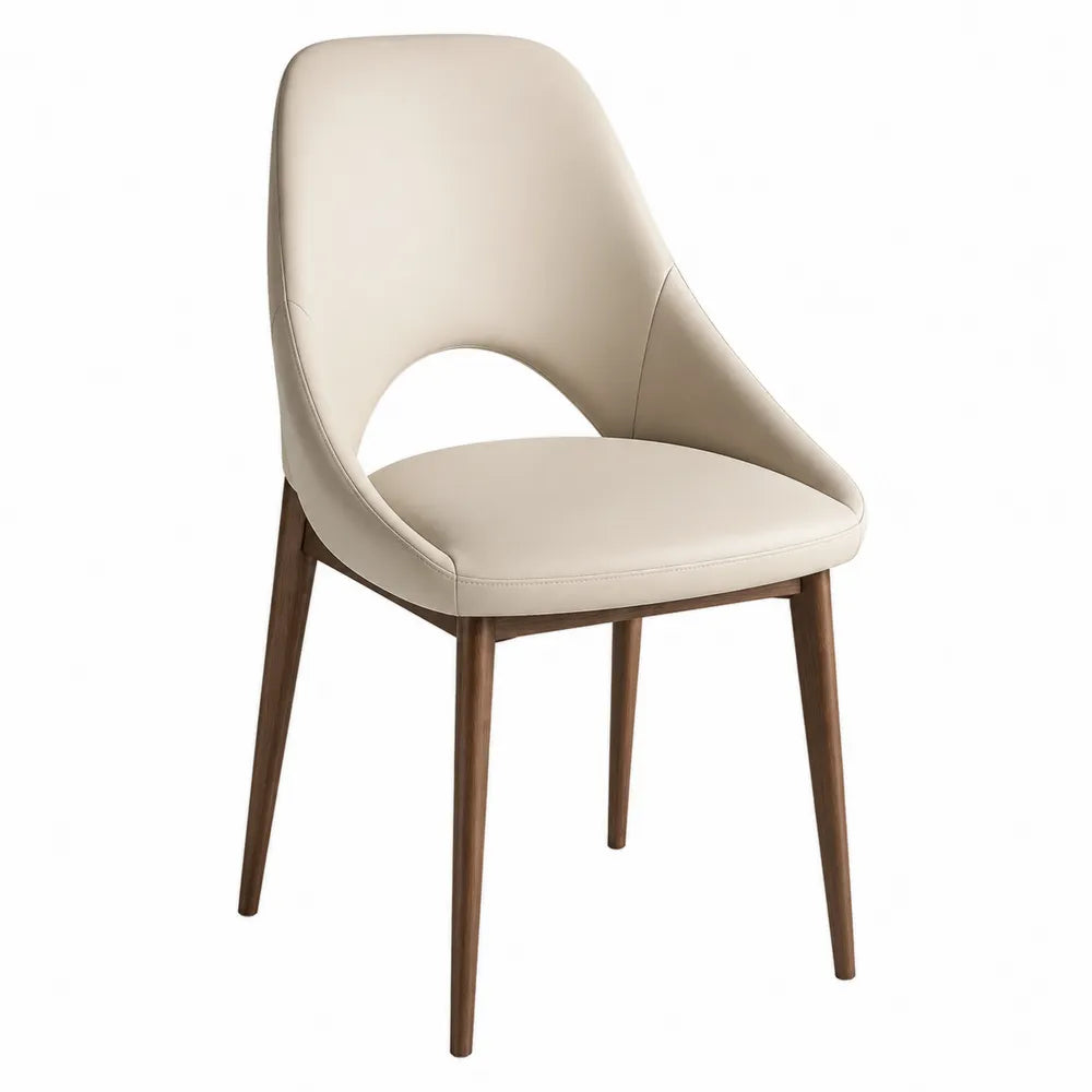 Chaise en bois et cuir PU crème avec pieds en bois massif