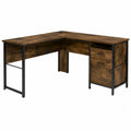 Bureau d'Angle L en Bois et Métal avec Tiroirs