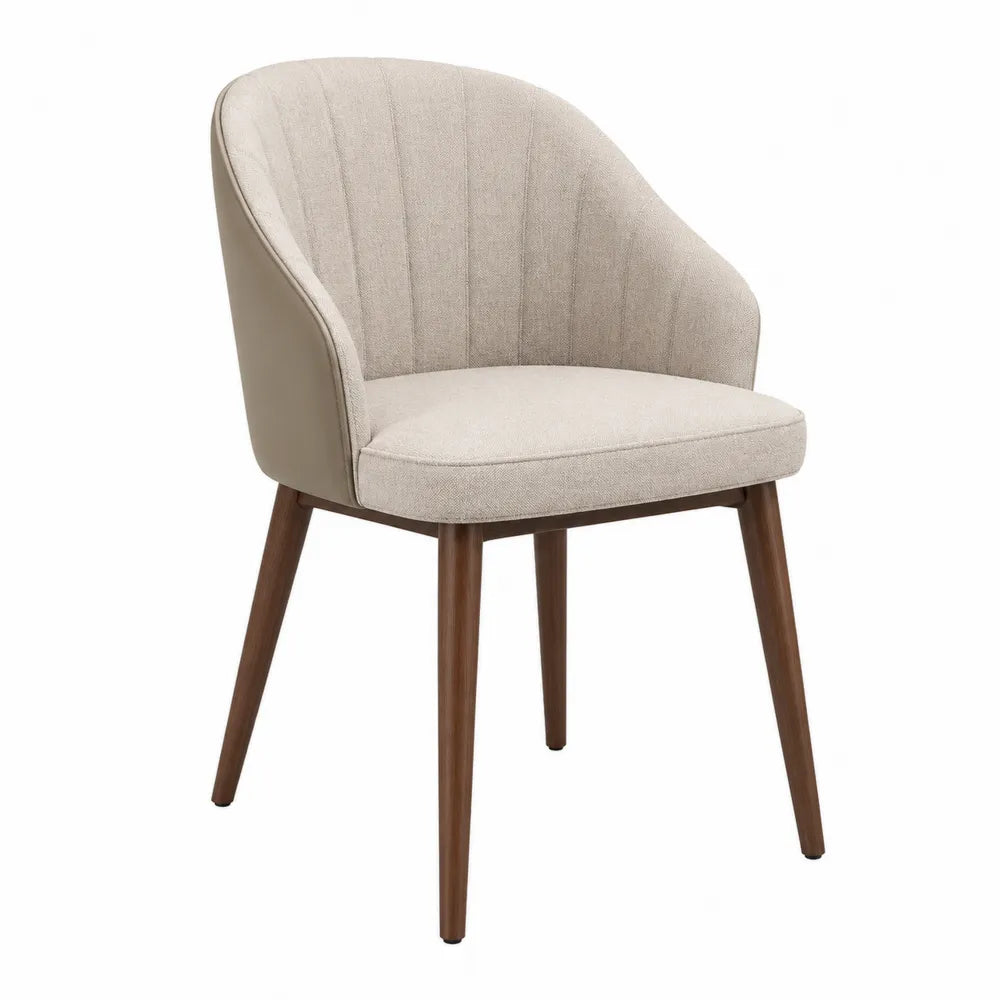 Chaise en tissu lin beige avec pieds en bois