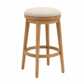 Tabouret de bar en bois avec assise en tissu polyester beige, hauteur 75 cm