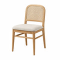 Chaise en bois avec dossier en rotin et siège en tissu beige