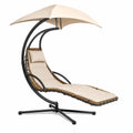 Chaise longue suspendue en acier et rotin avec parasol crème